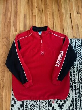 NCAA Red and Black Quarter-Zip Nebraska Huskers Fleece Pullover Vintage